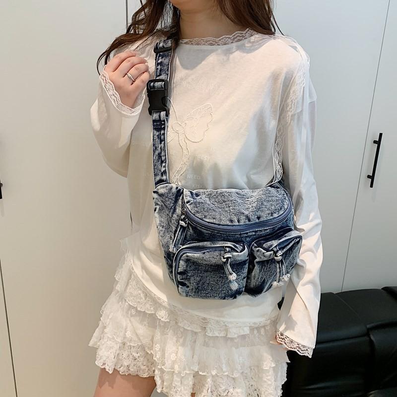 Single Denim Shoulder Crossbody Bag With Large Capacity For Daily Commuting