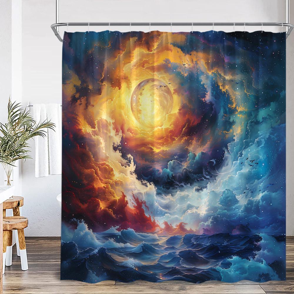 Fantasy Sky Meteor Shower Curtain Full Moon Space Universe Forest Cloud Magic Astrology Polyester Bath Curtain Decor With Hook