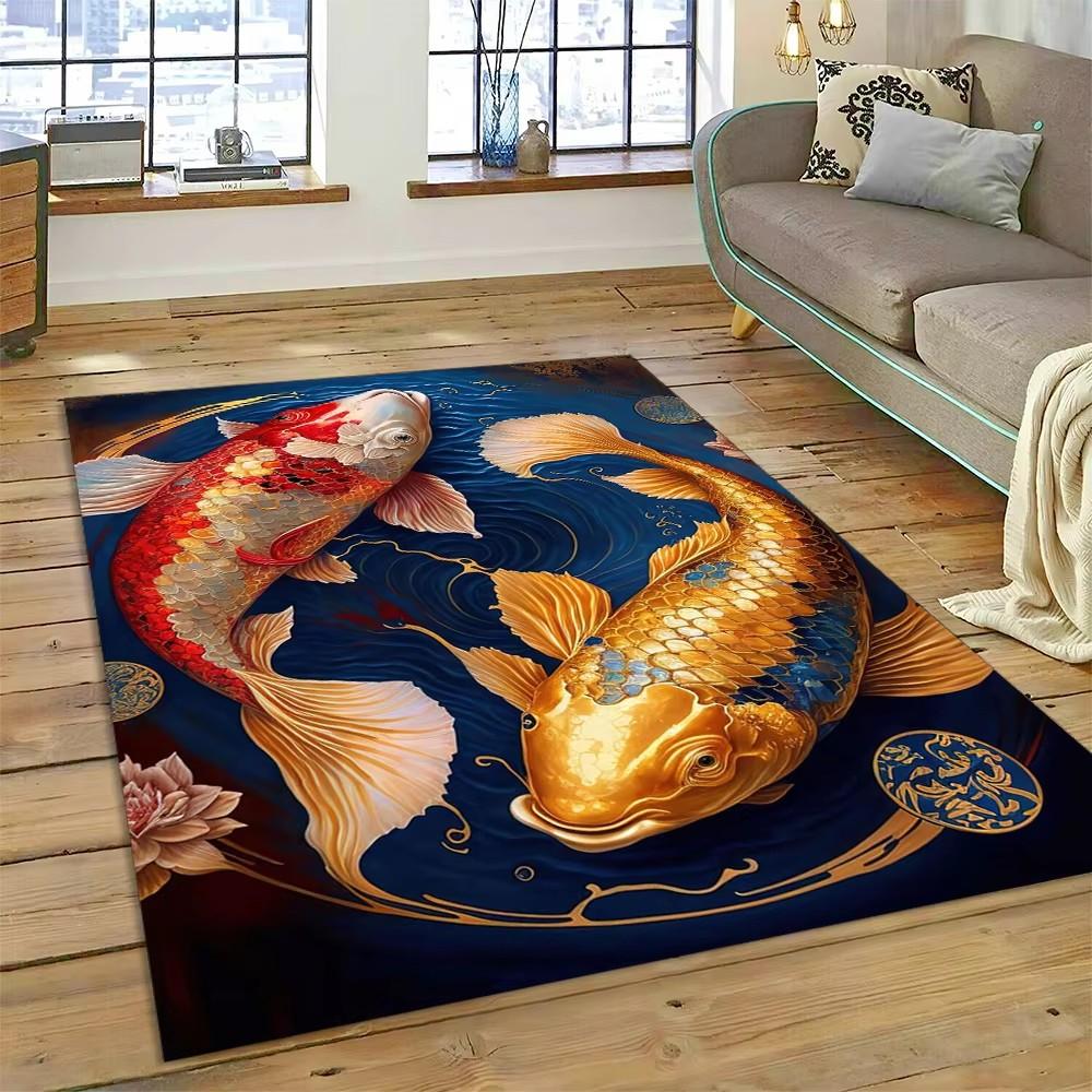 Alfombra de dibujos animados de peces Yin Yang naturalizados con carpa Koi para el hogar, sala de estar, dormitorio, sofá, felpudo decorativo, alfombra para área infantil, alfombra antideslizante