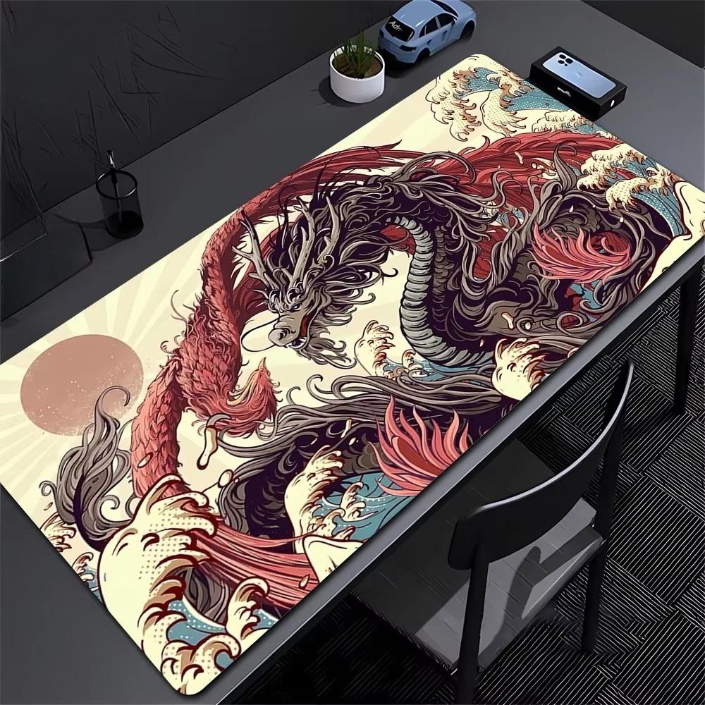 Traditional Dragon Wave Desk Mat Waterproof Nonslip Extended Mouse Pad