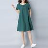 Women Cotton Linen Short-sleeved Loose Casual Midi
