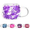 Double Wall Glass of Borosilicate Insulated Cups 4 High Coffee Mugs Set with Colorful Petal