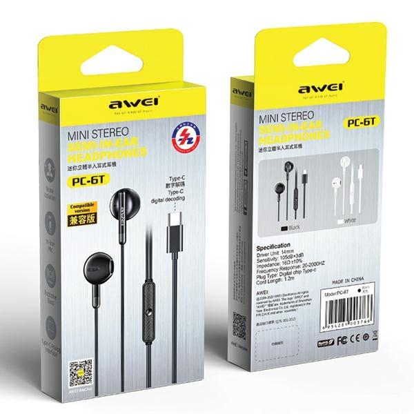 Awei Słuchawki Stereo Pc-6T Usb-Cczarny/Black