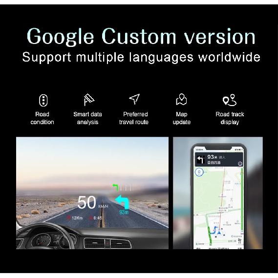C1 Navigation Windshield Projection OBD2+GPS Head Up Display with Real-time Navigation Water Oil Temp RPM Turbo Press Display