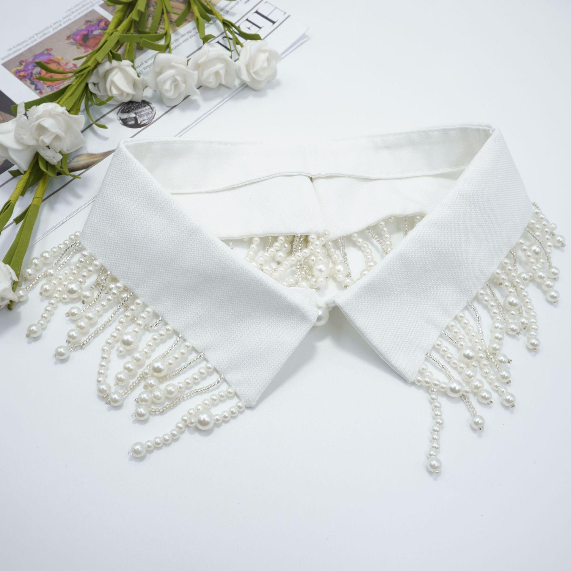 

Жемчуг, вышитый вручную жемчугом, бахромой, поддельный воротник, поддельный воротник, одинарный воротник, ювелирные изделия, женская универсальная мода белый