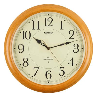 Wall Wooden Nighttime Second Hand Stop Clock, Radio-Controlled, Brown, Analog, Frame, Always-On Display, (IQ-1150NJ-7JF)