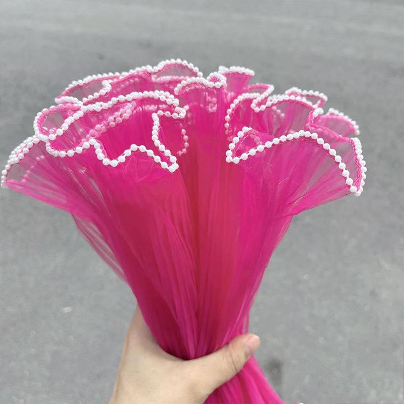 Korean Pearl Ruffle Gauze Floral Bouquet Wrapping Material - Pleated Mesh Wave Gauze