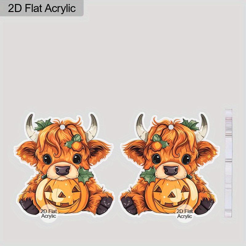 2D Flat Halloween Thanksgiving Earrings Cute Highland Cow Cattle Animals Acrylic Dangle Earrings Pumpkin Drop Earring Holiday Party Jewelry Gifts