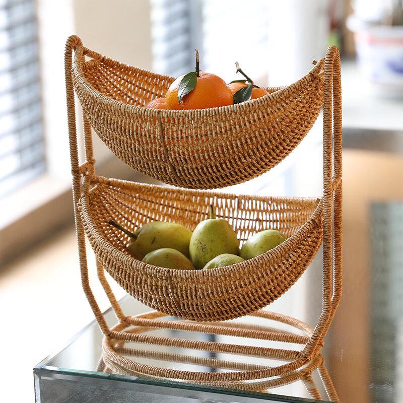Bamboo Tiered Hanging Basket with Flower Fruit Plate Set