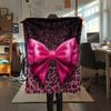 1Pc Pink&Black Bow Print Flannel Blanket, High quality Comfortable for All Seasons, Home Decor, Warmth and Comfort, Perfect for Christmas Gifts W28