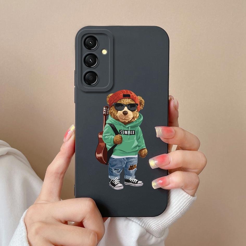 Roztomilý kreslený medvídek panda kryt na telefon pro Samsung A16 M55 A06 M35 S24 FE C55 5G pouzdro Super nárazuvzdorné proti pádu Tekuté silikonové pouzdro pro Samsung Capa