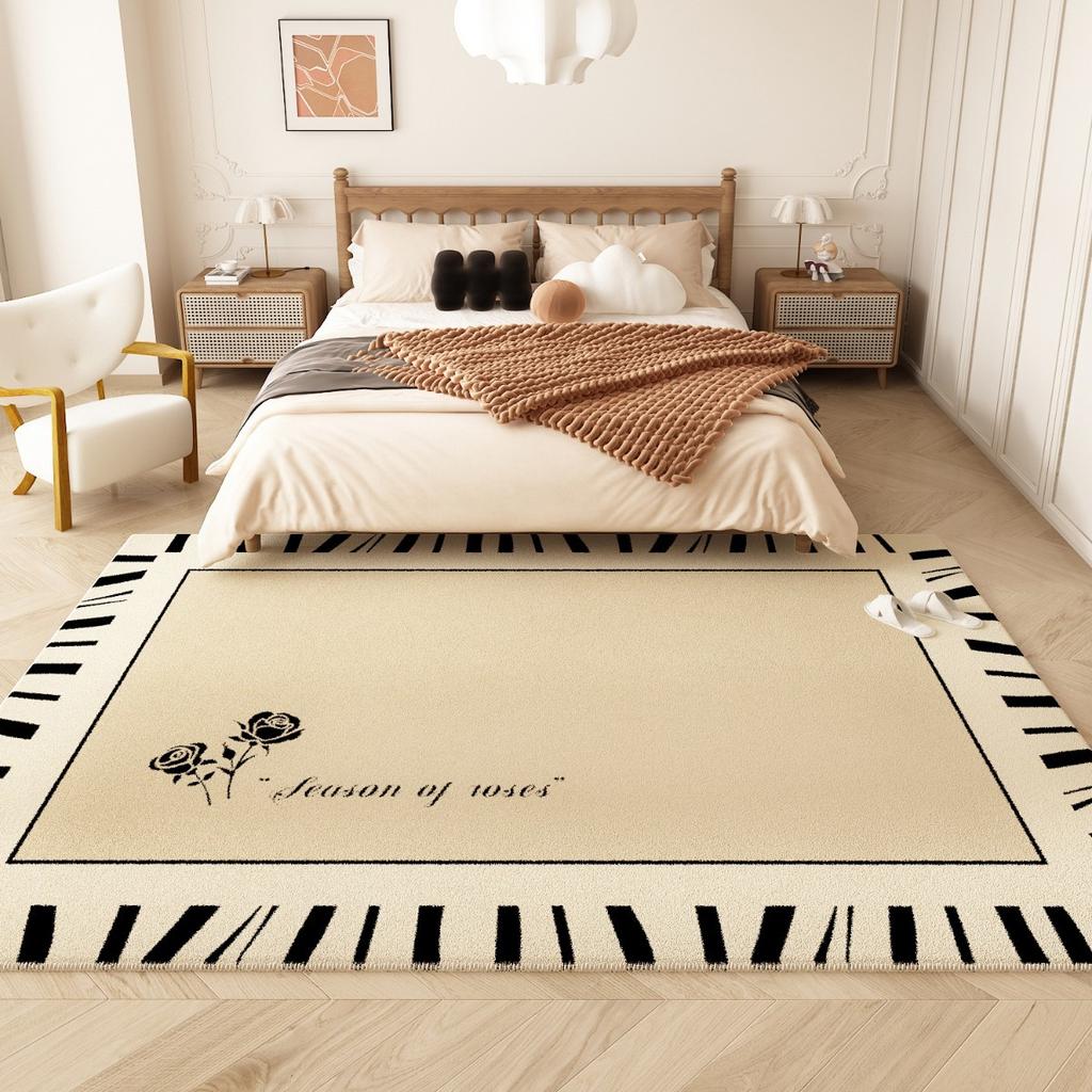 Luxuriöser Retro-Plüsch-Schlafzimmerteppich Waschbarer Lammwoll-Nachttisch-Bereichsteppich Weiche Bodenmatte für Nachttisch-Dekoration