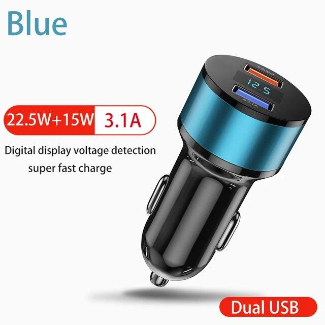 Dual USB 66W 3.1A Fast Car Charger QC3.0 Power Adapter Voltage Monitor Fast Charging For iPhone Xiaomi Samsung Huawei OPPO