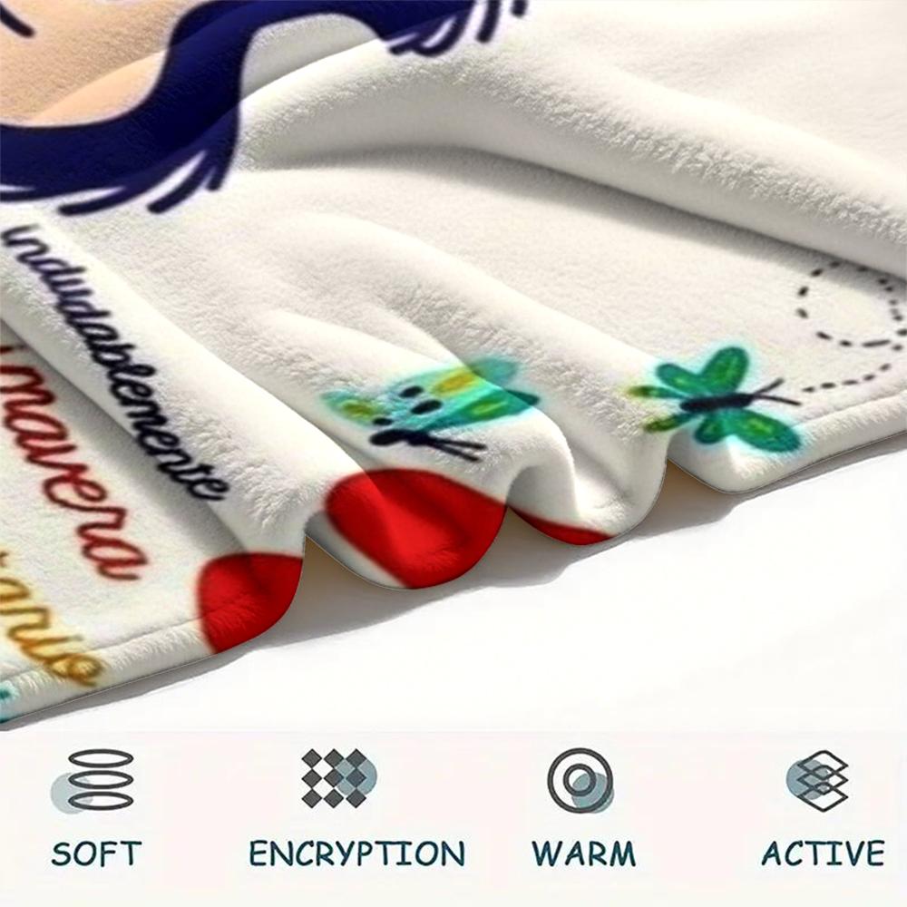 1PC Mafalda Print Flannel Blanket, High quality Comfortable for All Seasons, Home Decor, Warmth and Comfort, Perfect for Christmas Gifts 79