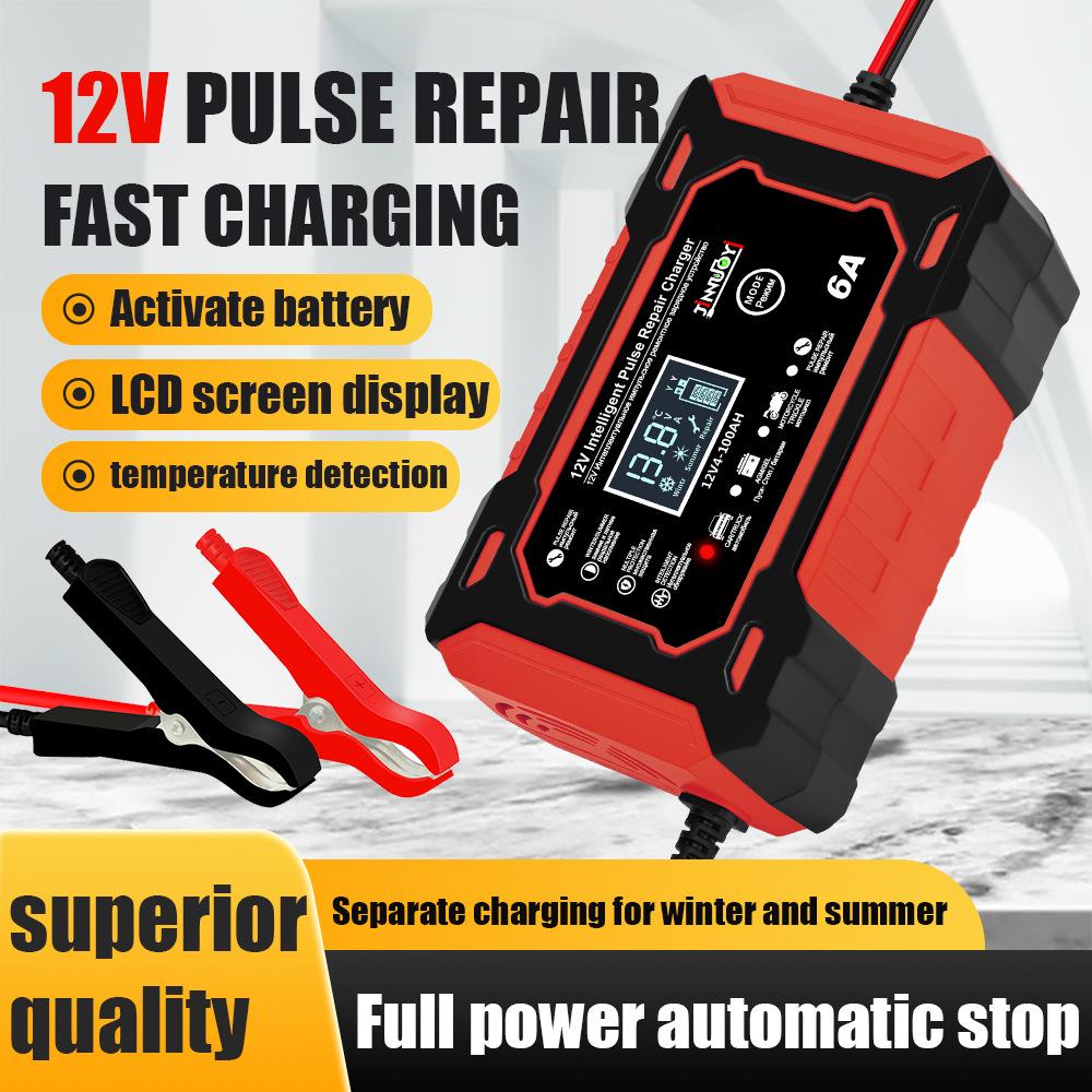 12V 6A Smart Pulse Repair Charger for Car & Motorcycle Lead-Acid Batteries