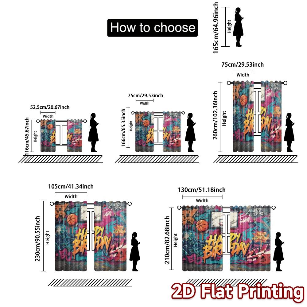 2pcs   2D FLAT PRINTING Curtains (Without Rod) Birthday Hoop Modern Curtain Fabric Yarn Curtains Holiday for Bedroom   Living