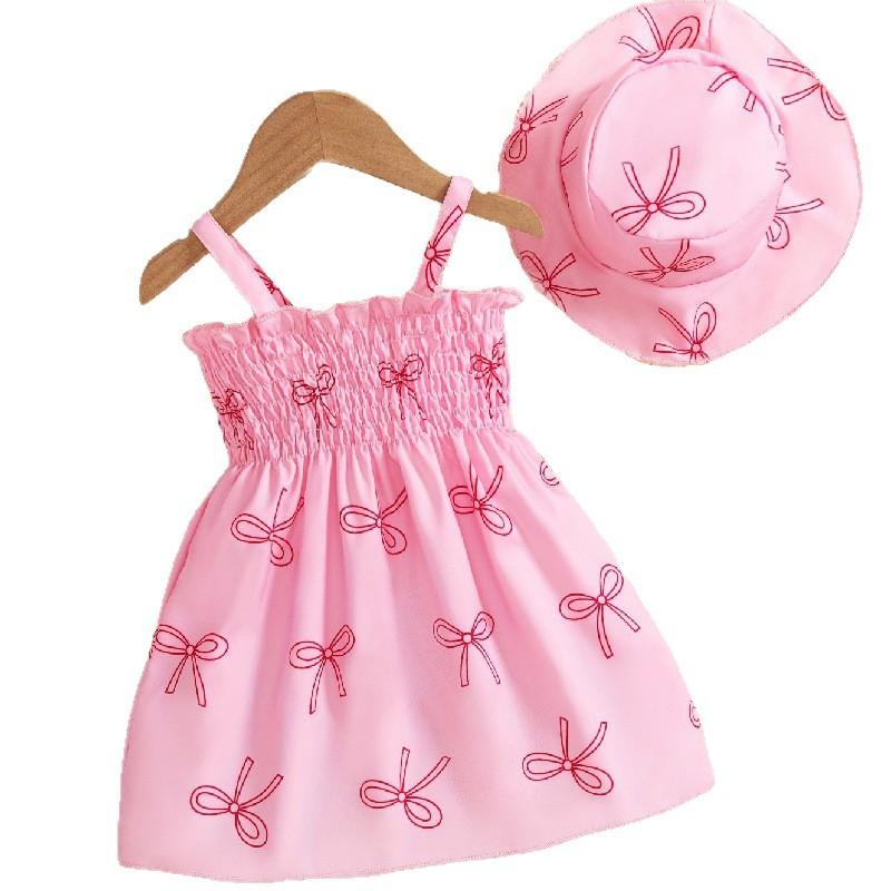 0-3 Years Old Girl Fashion Princess Two-piece Summer Children's Cute Butterfly-printed Dress And Hat