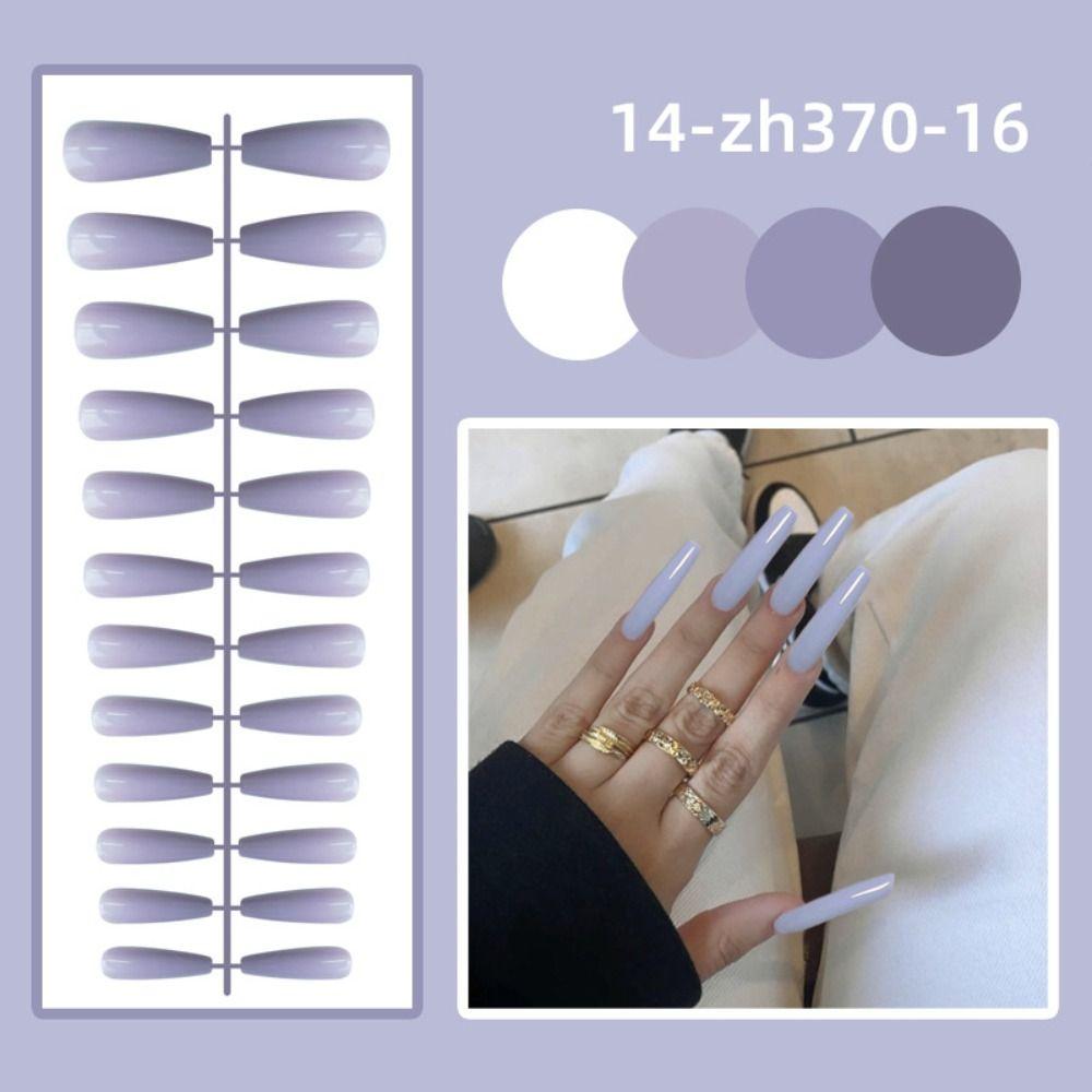 24Pcs Full Cover Long Ballet False Nails Detachable Press-on Nails Solid Color Fake Nails  Women