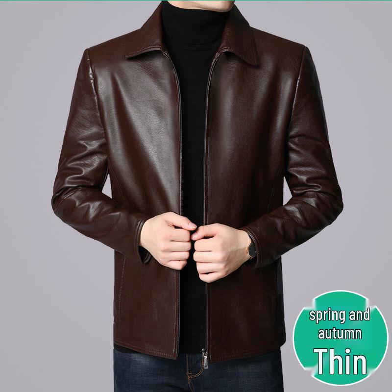 2024 Men's Fleece-Lined & Thin Style Winter Leather Jacket for Middle-Aged and Elderly