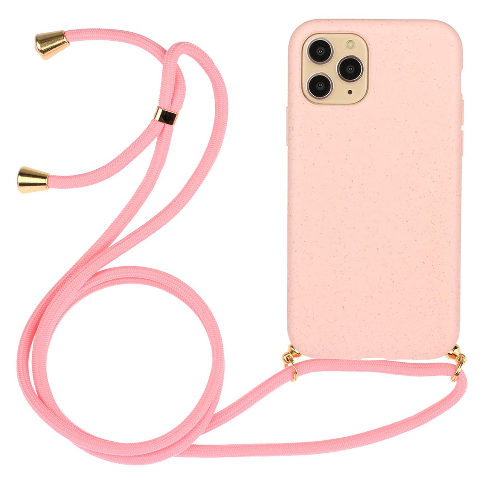 

For iPhone 16 Pro Max Case Wheat Straw+TPU Phone Cover with Lanyard Eco Friendly Zero Waste Pink