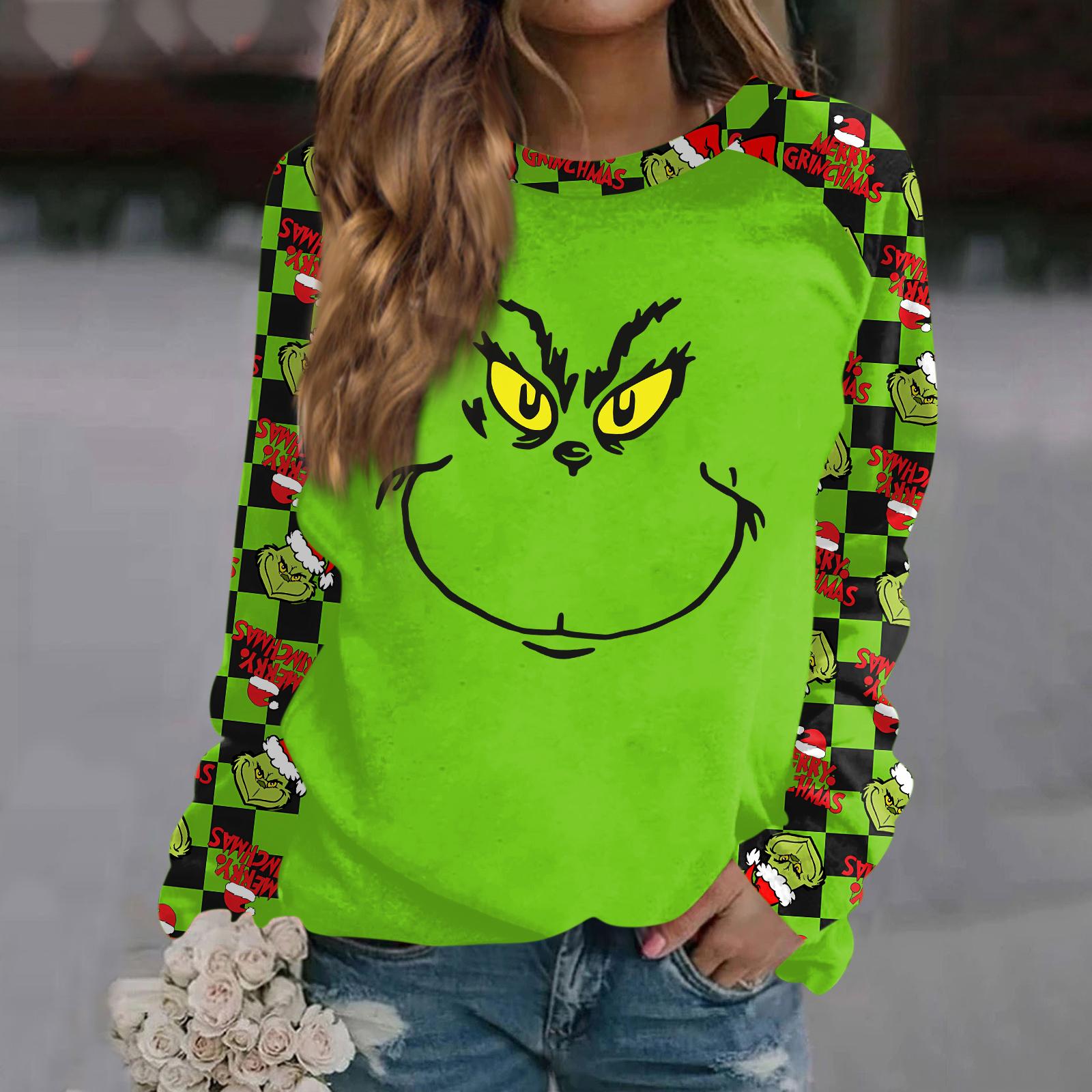 

Женский модный повседневный свитшот с длинным рукавом и рождественским принтом на шее S