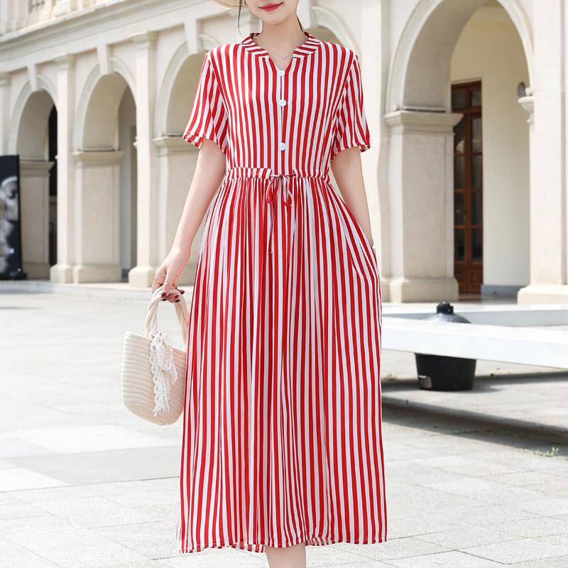 Women s Plus Size Striped Gingham Long Dress – Casual Summer Drawstring Dress (XL-5XL) XL
