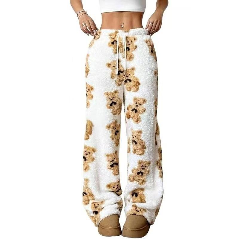 New Autumn-winter Thick Checked Casual Fashionable Loose Wide-leg Plush Pajama Pants