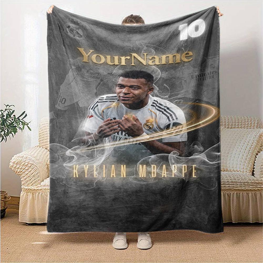 Mbappe Deinen Namen Personalisierbare Decke Überwurf Personalisierbare Decke Ultra-Weich Vielseitig für Sofa Meeresufer Büro Wohnzimmer Ideal für Alle Jahreszeiten