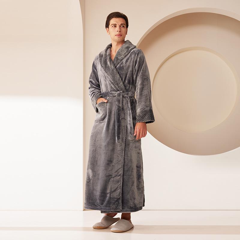 Patchwork Plus Size Losse Flanellen Koraalvlies Badjas voor Mannen & Vrouwen - Herfst Winter