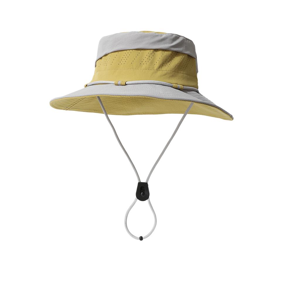 UV Protection Safari Hat Wide Brim Colorblock Sun Cap with Breathable Mesh Adjustable Windproof Hiking Bucket Hat Unisex