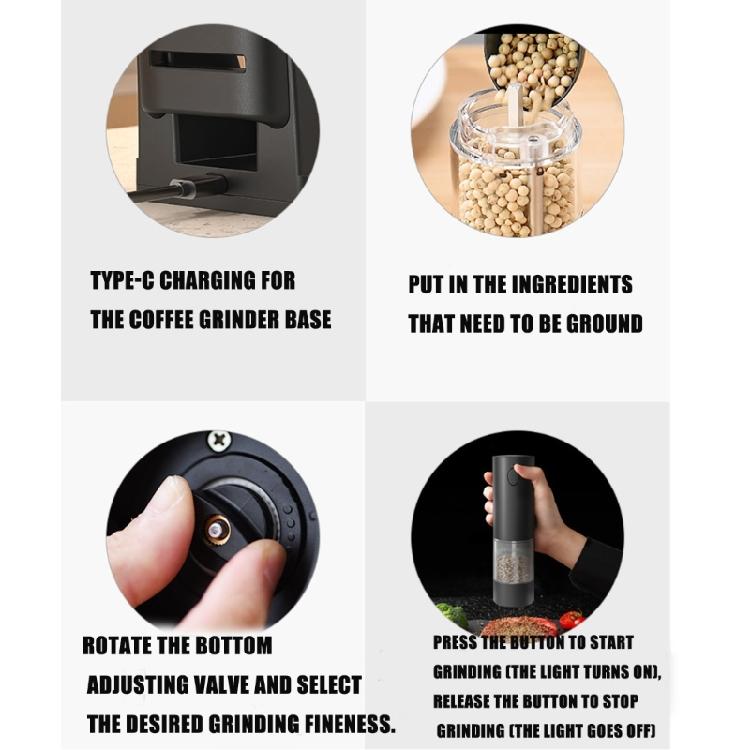 Customizable Electric Pepper and Salt Grinder Rechargeable Cordless Adjustable Setting For Spices Grinding Device Set