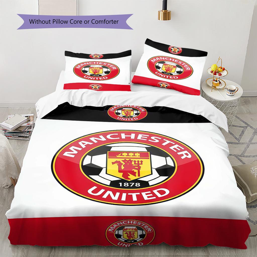 Set cu cuvertură și fețe de pernă Man Utd Decor Acasă Cadou de Ziua de Naștere (1 * husă de pilotă + 2 * fețe de pernă, fără miez)