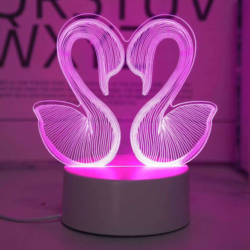 1PC Swan 3D Night Light, USB Monochrome Pink Desk Lamp, Christmas Gift Light, Home Bedroom Decoration, Atmosphere Light