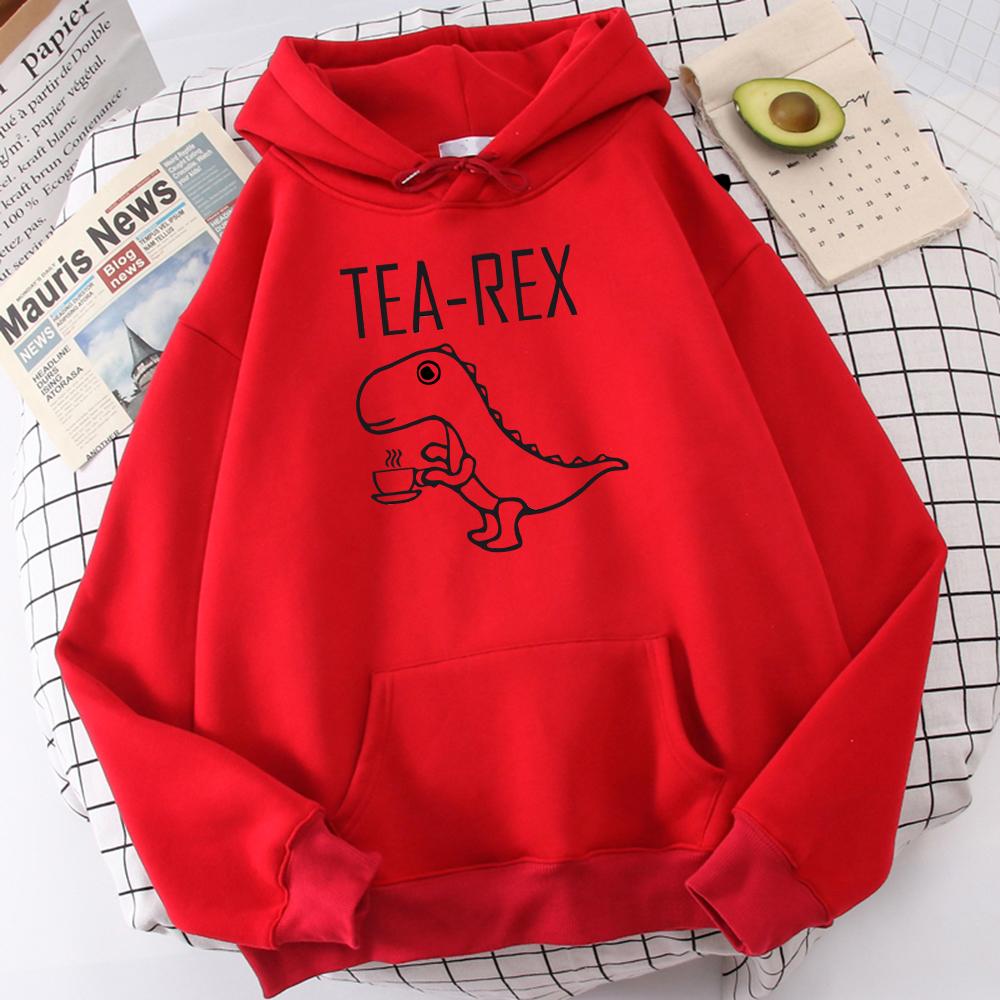 Tea Rex Lustiger Dinosaurier Kaffee trinken Print Hoodies Herren Herbst Übergroßer Hoodie Einfache Fleece-Sweatshirts Street S-Xxl Trainingsanzug