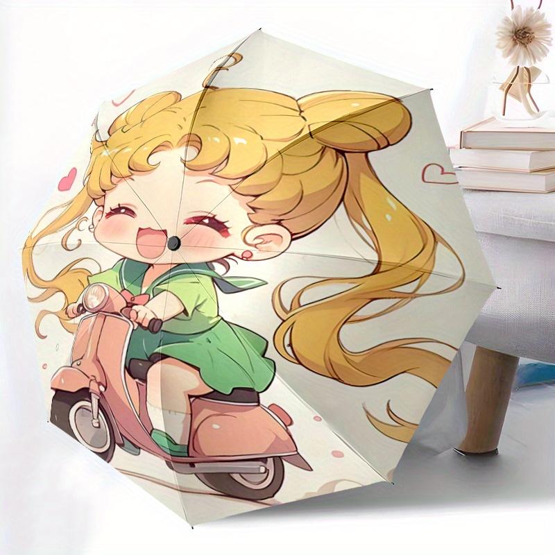 1pc Sailor Moon Inspired Auto-Folding Umbrella - Portable 3-Fold Design with 8 Iron Ribs, Perfect for Outdoor Use, Festive Gifts, Travelers, Dail