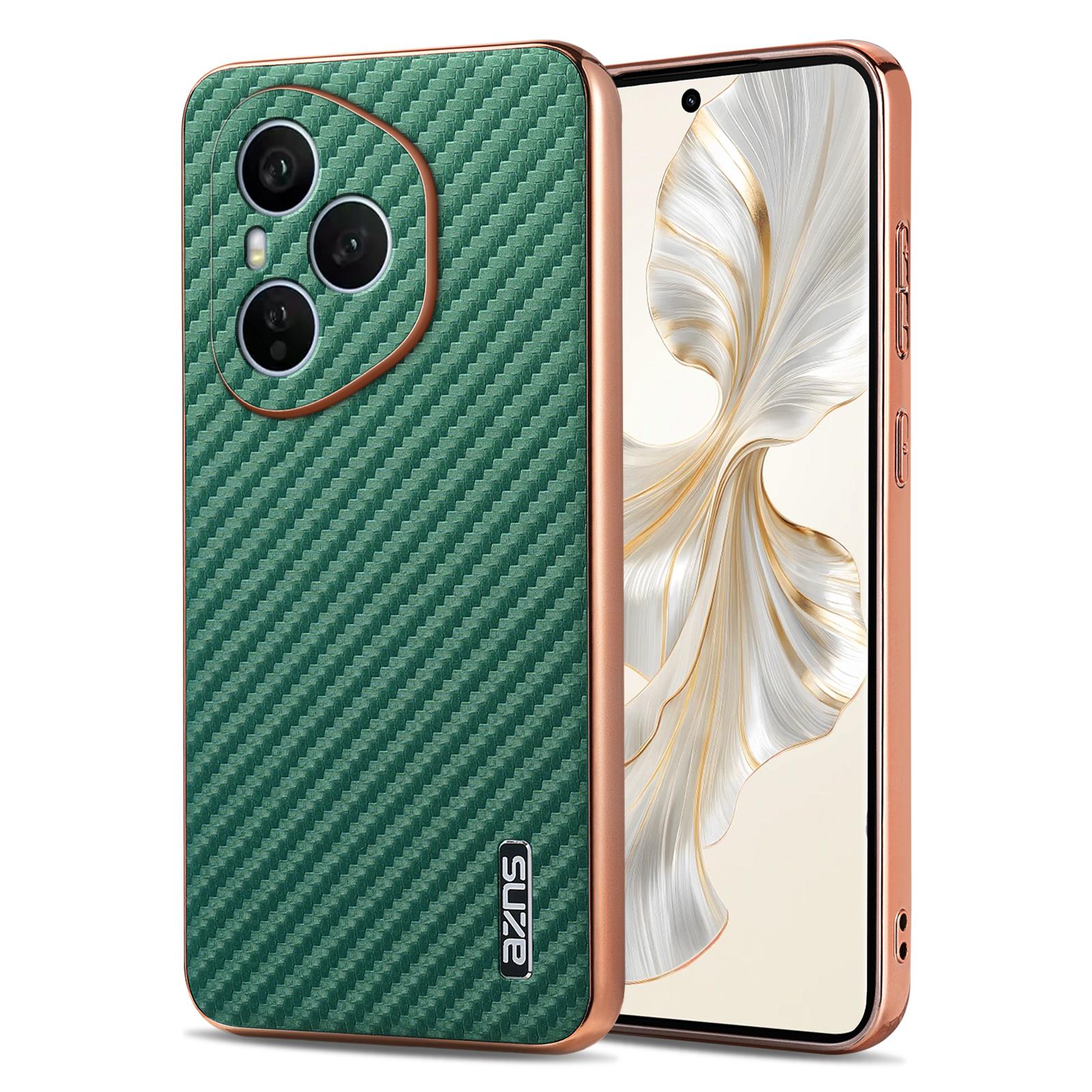 

AZNS For Honor 400 Pro 5G (Global) Case Electroplating Carbon Fiber Texture PU+TPU Phone Cover Green