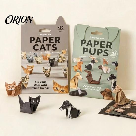3D Animal Paper Folding Origami Craft Kit, DIY Cat Dog Set with Instruction, Handmade Desktop Decoration Fun Screen?Free Art Activity, Creative
