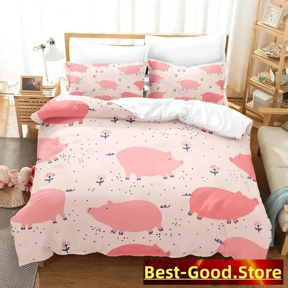 Pink Pig Bedding Set Single Twin Full Queen King Size Bed Set Aldult Kid Bedroom Duvetcover Sets Anime Parure De Lit Bed
