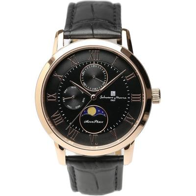 [Salvatore Marra] Watch Moon Phase Multi-Calendar 50m Waterproof Business Formal Men's Leather Strap Limited Edition Black Pink Gold