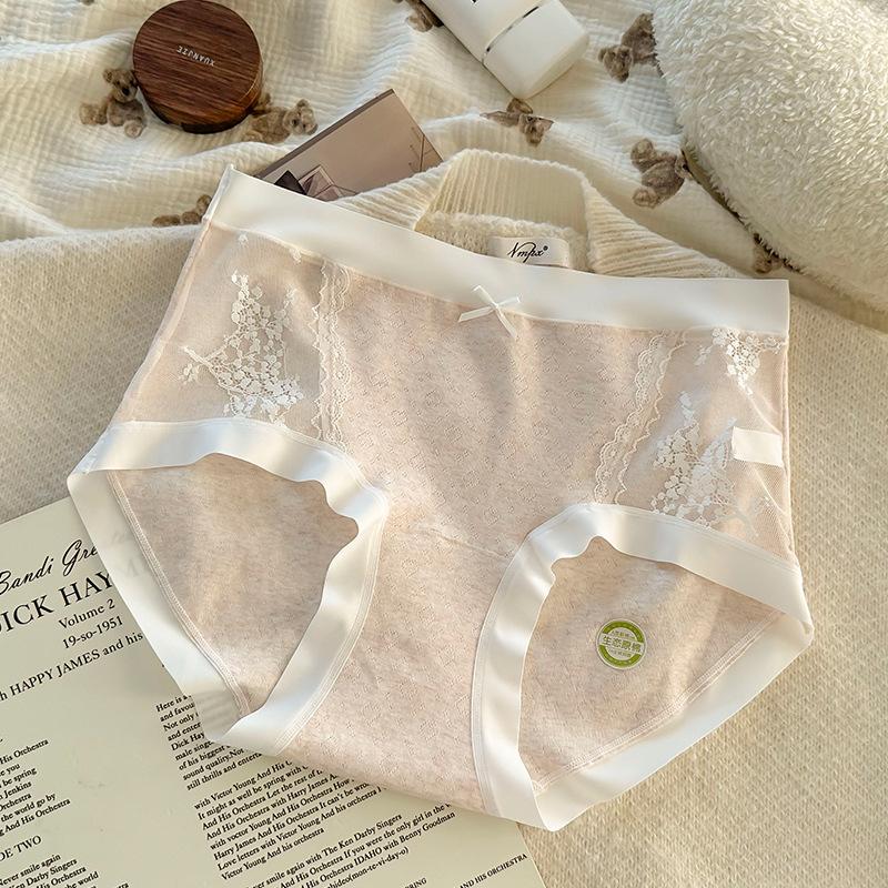 Plus Size High Waist Lace Cotton Extended Crotch Antibacterial Underwear