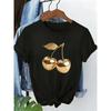 Quanquan Metallic Golden Cherry Print Short-Sleeve T-Shirt, Fashionable Niche Loose-Fit Crewneck Top