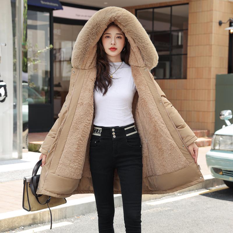 Winter New Cotton-padded Clothes Women's Korean Version Medium and Long Large Fur Collar Velvet Inner Pie Overcome Coat