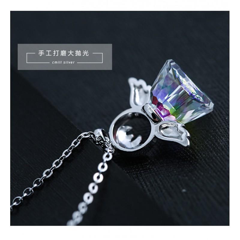Austrian Crystal Angel Pendant Necklace O Chain Fashion Jewelry Women