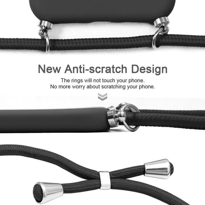 Coque avec collier cordon - iPhone 13 - Noir - Souple - Anti-rayure - Anti-choc