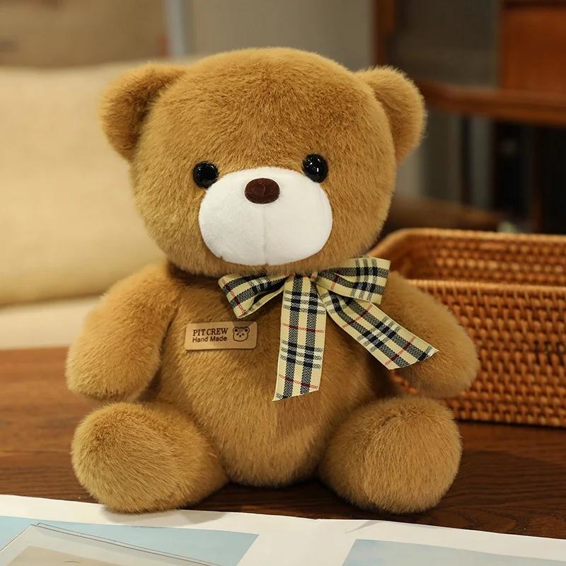 25cm Kawaii Colorful Bow Tie Bear Doll Plush Toy Stuffed Bear with Rose Animal Doll Birthday Gift Pillow for Girls Children
