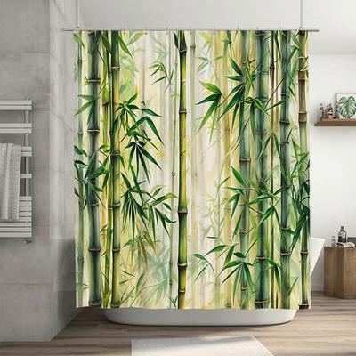 Bamboo Shower Curtain Waterproof Fabric Large Size Green Plants Bathroom Decor Customizable Print Home Decoration Waterproof Pri