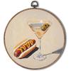 Yorhifa Retro Bar Framed Wall Art, Vintage Hot Dog and Dirty Martini Food Round Wall Art, Home Bar Cart Round Walls Decor, Retro Cocktail Food Circle