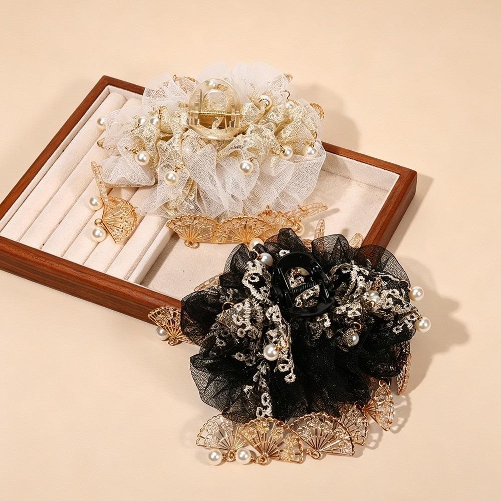 Handmade Fan-shaped Pendant Hair Clip Anti-Slip Hair Accessories Retro Hair Claw for Women