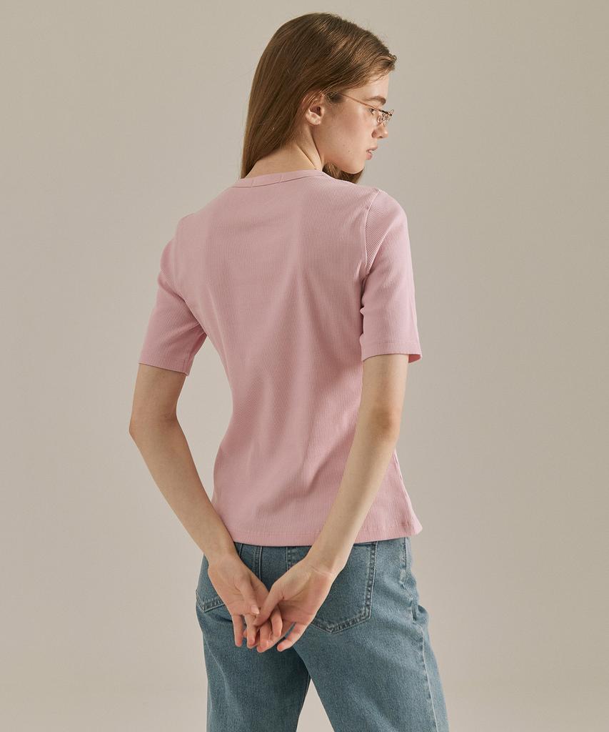 BASIC HOUSE Women'S Ribbed Short Sleeve T-Shirt Pink Lyts3201