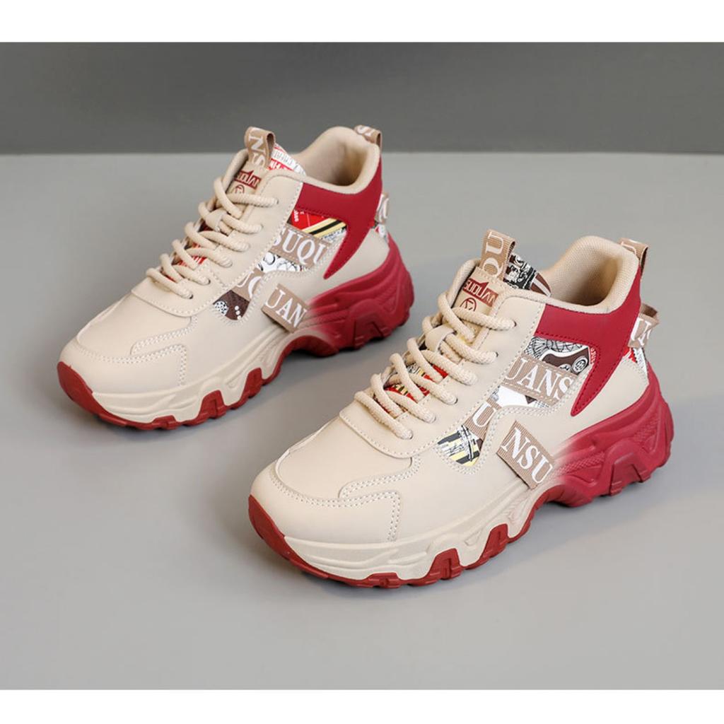 Damen Plateau-Sportschuhe mit dicker Sohle - High-Top Schnürschuhe, Leichte Schuhe mit dicker Sohle für Outdoor-Freizeit und Büro-Alltag, Dad Shoes